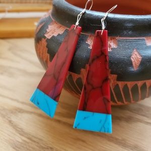Red Apple Coral & Turquoise Earrings